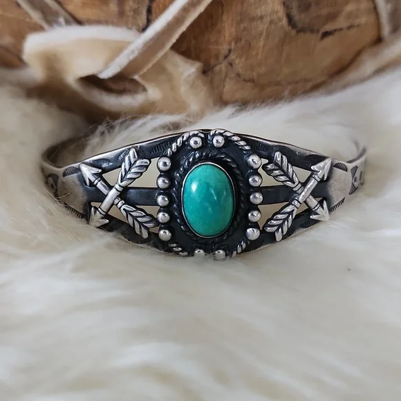 Cool Vintage Native American Turquoise Fred Harvey Cuff Bracelet 💚🎁🩶 - Picture 14 of 15
